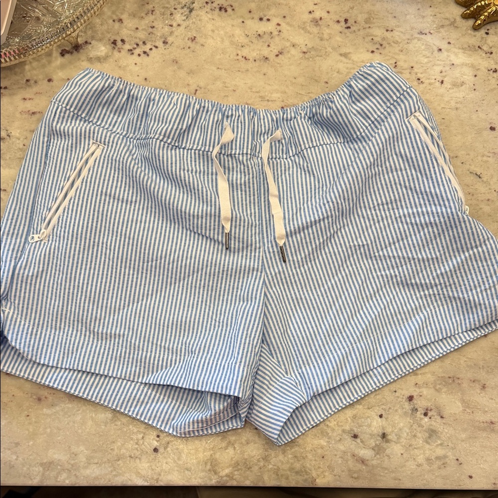 Magellan Outdoors Light Blue Striped High Waist Shorts